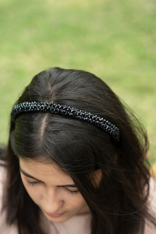 Choko Black Crystal Embellished Hair Band for Girls