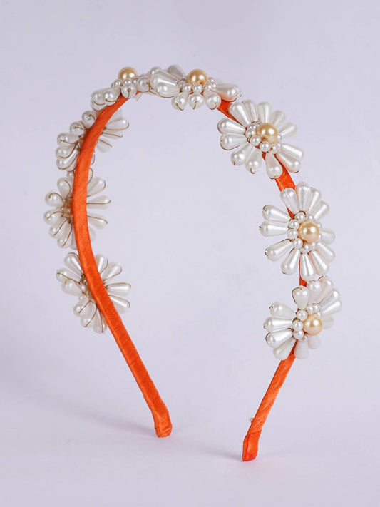 Pearl Florets Hairband - Orange, Off White