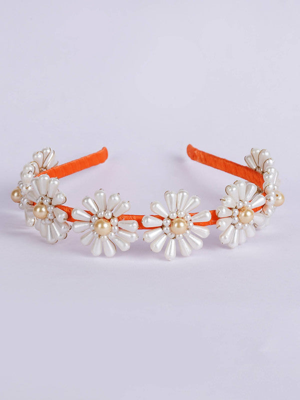 Pearl Florets Hairband - Orange, Off White