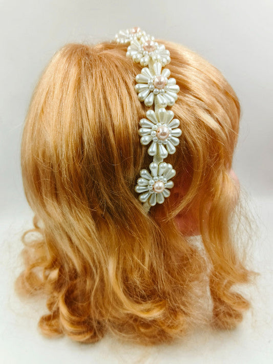 Pearl Florets Hairband for Girls & Kids - Off White Blossoms Choko