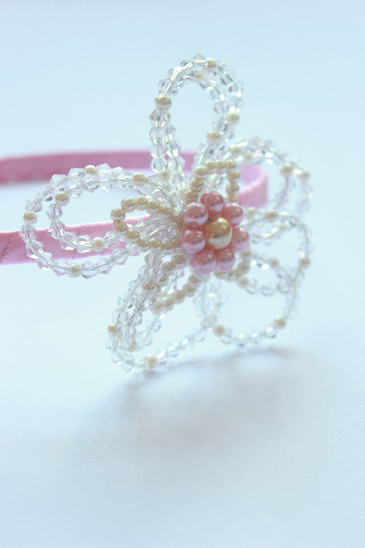 Choko Girls' Pink Blossom Headband - Beaded Flower & Pearl Accents