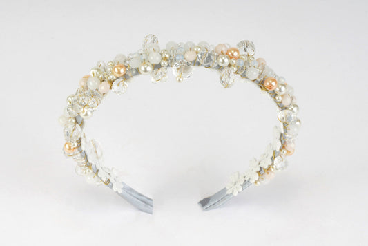 Iconic Petals Jeweled Hairband for Girls & Kids - Grey & Clear Crystal Flourish Choko
