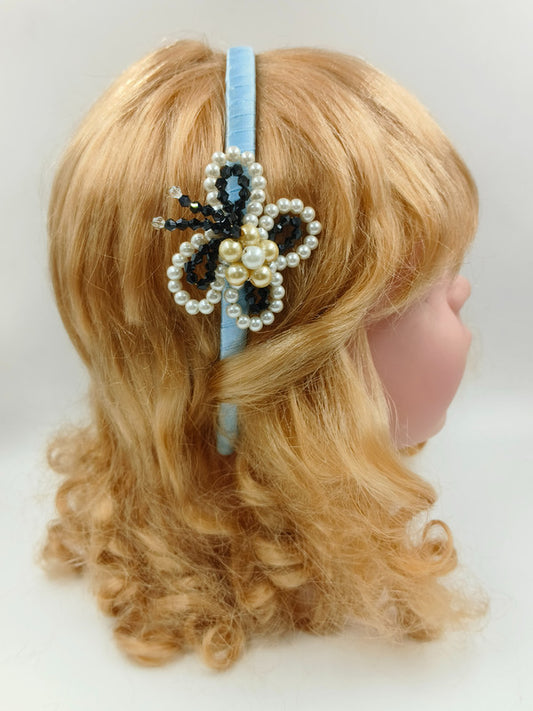 Pearl Flower Detailing Hair Band for Girls & Kids - Light Blue