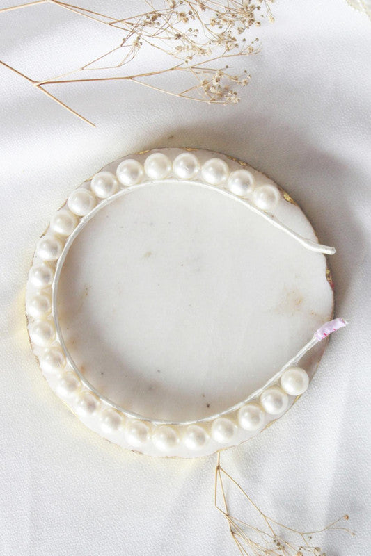 Choko Girls' Classic Pearl Headband - Off White