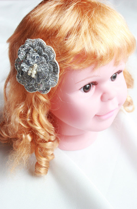 Shimmering Blossom Hair Clip for Girls & Kids - Metallic Silver Petals - Choko