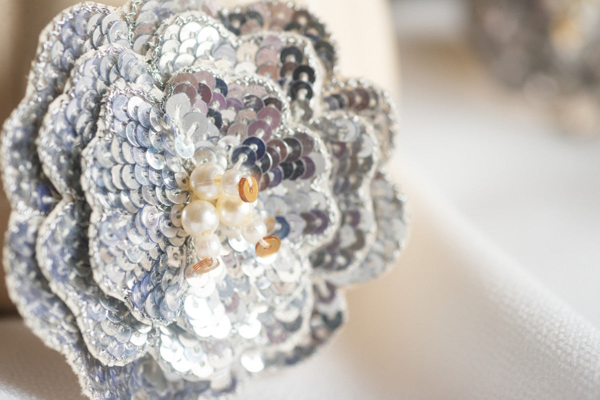 Shimmering Blossom Hair Clip for Girls & Kids - Metallic Silver Petals - Choko