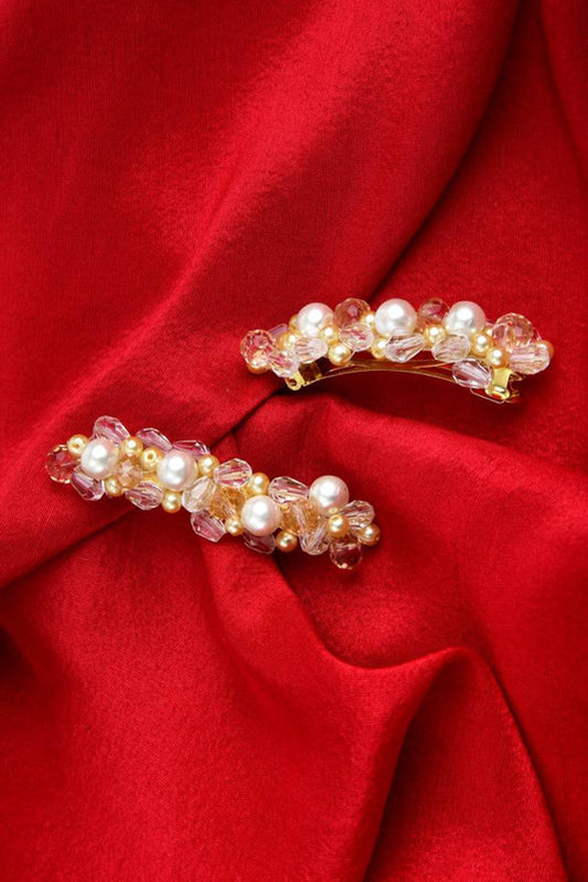 Pair of Amber in Pearl Hairclips - White and Golden