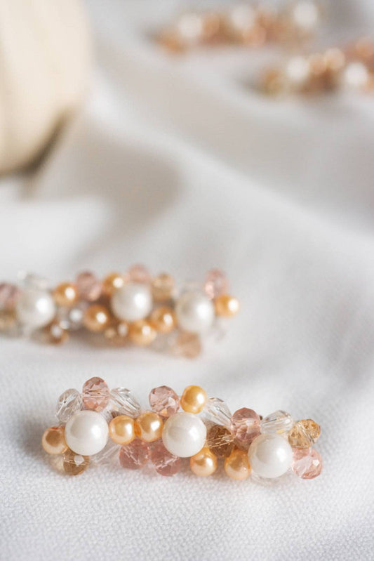 Pair of Amber in Pearl Hairclips - White and Golden