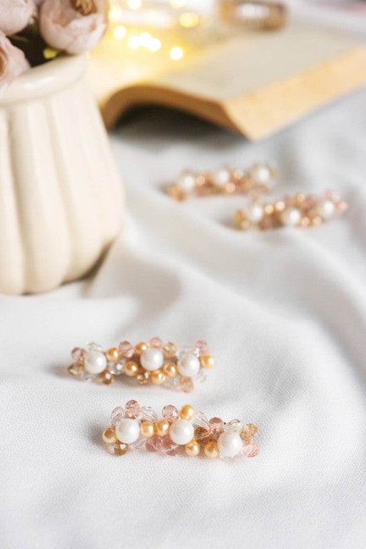 Choko Pair of Amber in Pearl Hairclips White and Golden for Girls