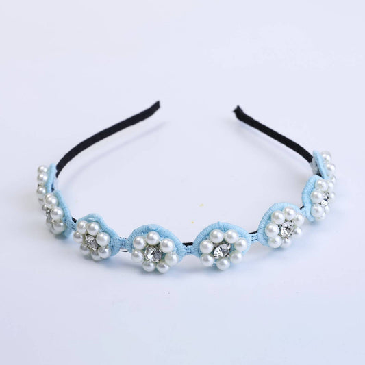 Choko Beaded Floral Pearl Hairband for Girls - Blue