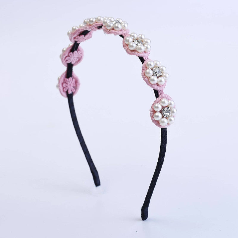 Choko Beaded Floral Pearl Hairband for Girls - Light Pink