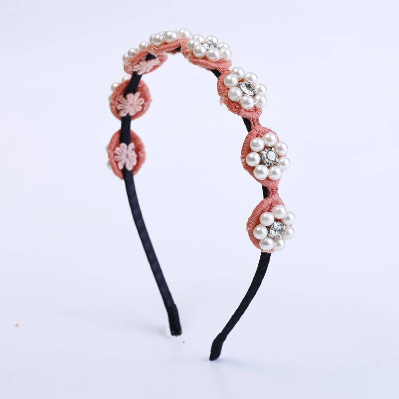 Choko Beaded Floral Pearl Hairband for Girls - Pink