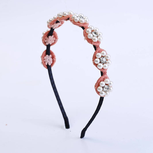 Choko Beaded Floral Pearl Hairband for Girls - Pink