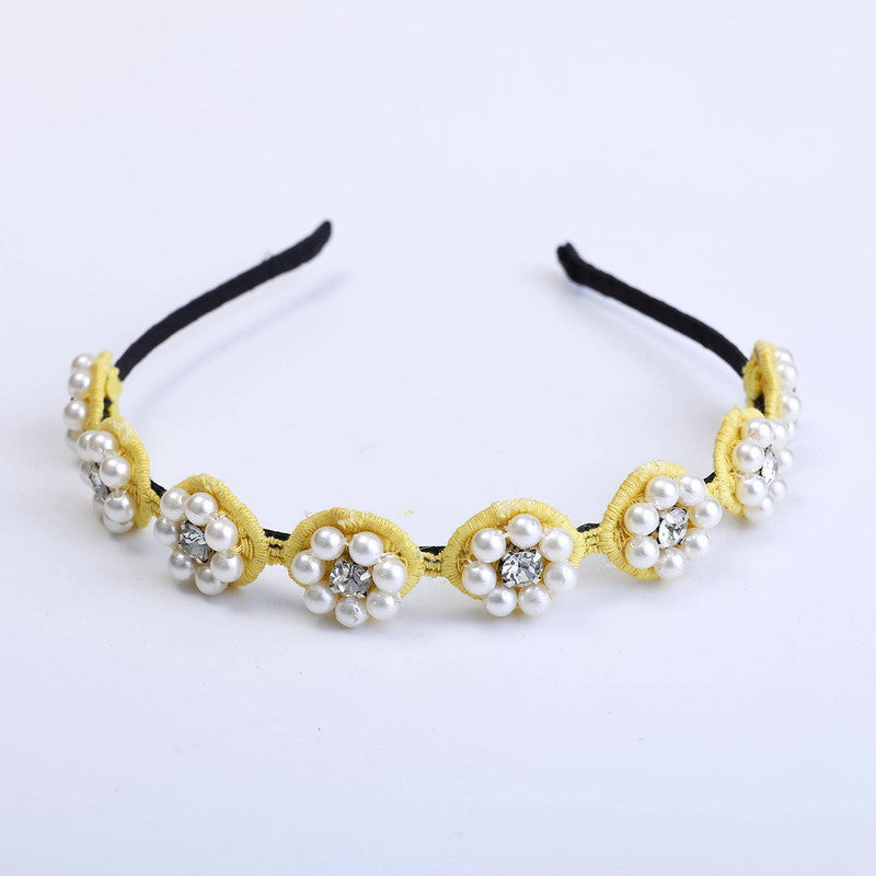 Choko Beaded Floral Pearl Hairband for Girls - Yellow