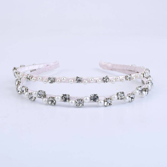 Choko Double Row Pearl Rhinestone Hairband for Girls - White