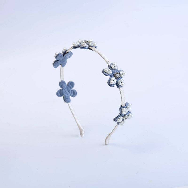Choko Beaded Floral Hairband for Girls - Denim Blue