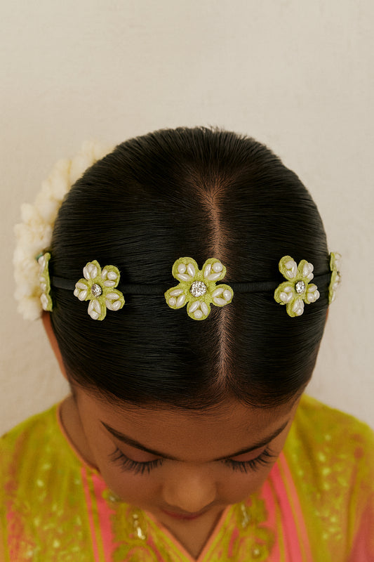 Choko Beaded Floral Hairband for Girls — Green - Choko