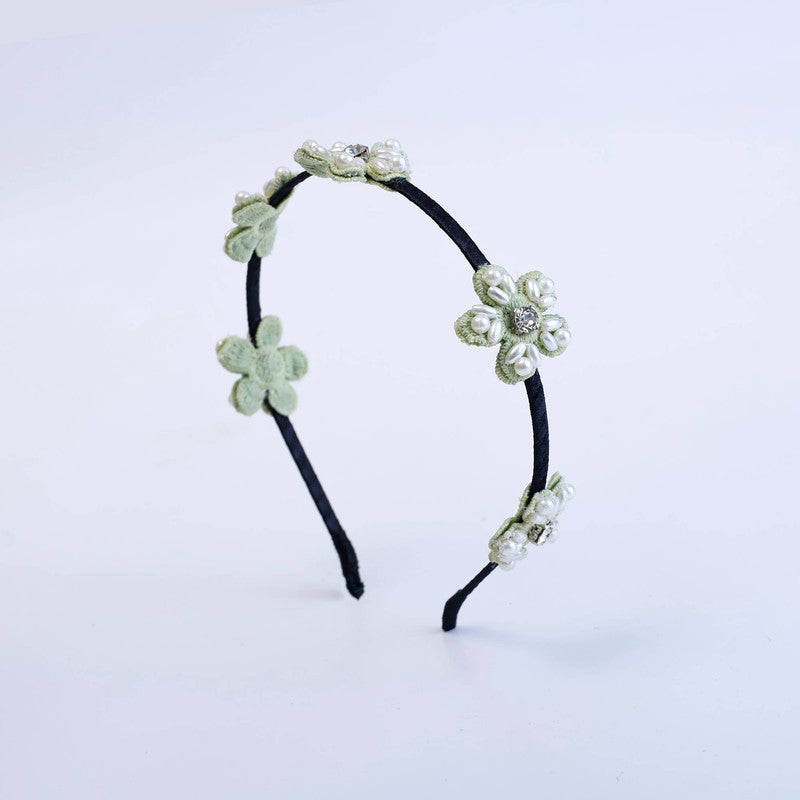 Choko Beaded Floral Hairband for Girls - Green