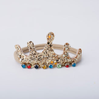 Choko Glitter Crown Headband for Babies - Gold Sparkle, 1 Pc Baby Hair Accessory with Rhinestone