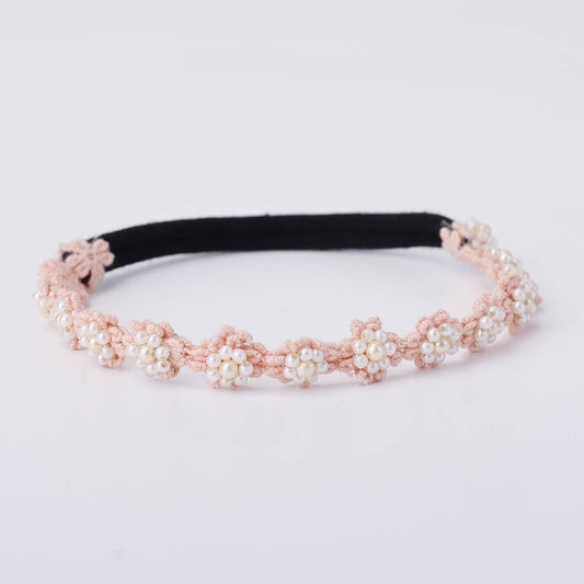 Choko Pearl Crochet Flower Hairband for Babies - Soft Peach