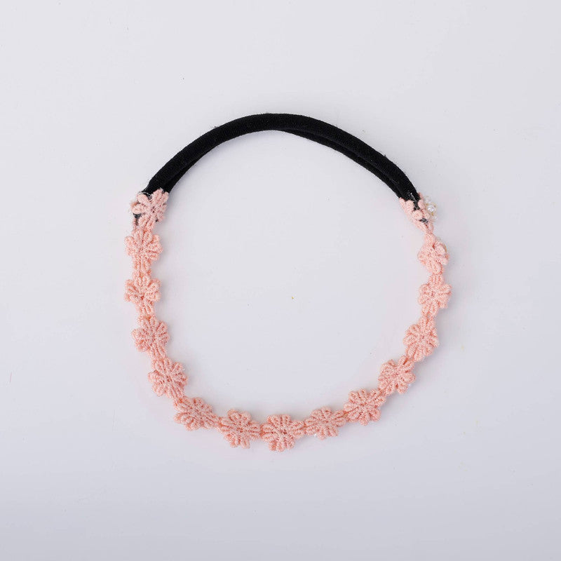 Choko Pearl Crochet Flower Hairband for Babies - Soft Peach