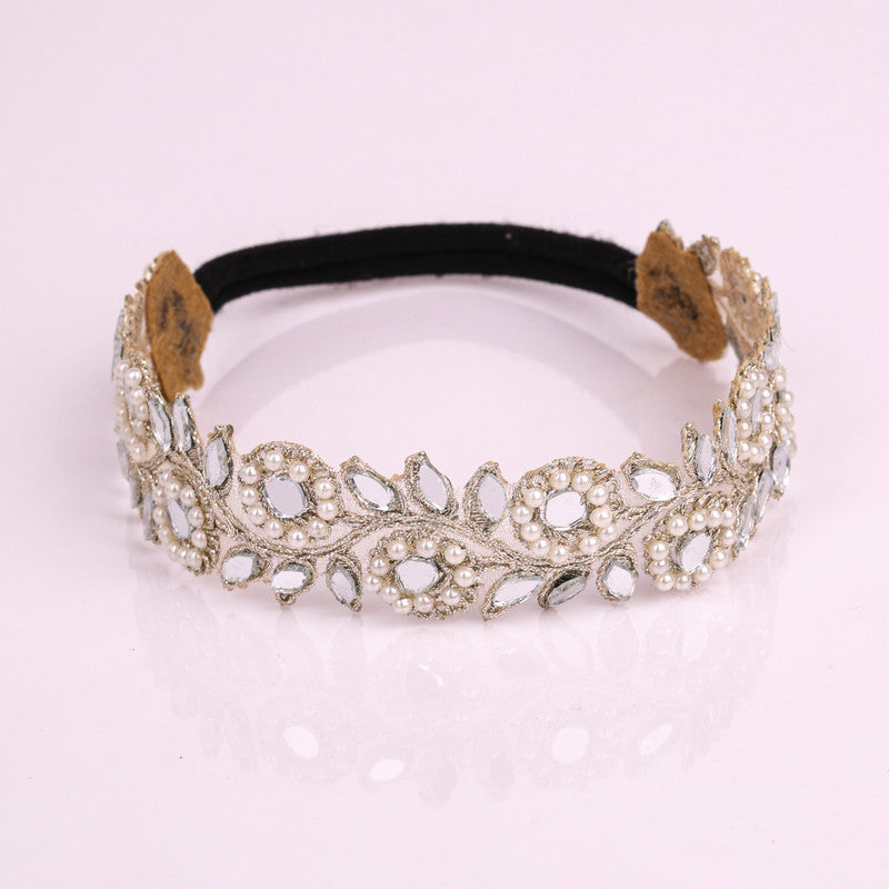 Choko Girls Mirror Work Silver Headband with Pearl Embellishments - Statement | Kids Accessory