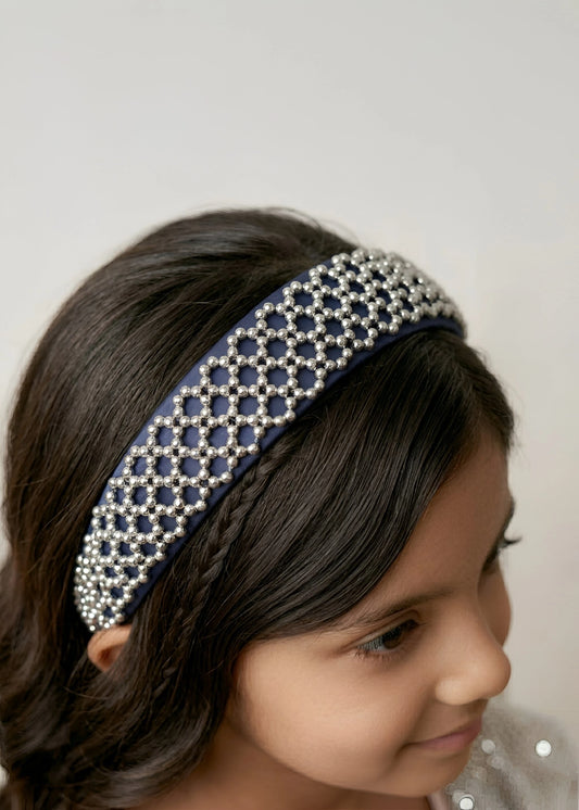 Choko Beaded Rhinestone Hairband for Girls - Navy Blue - Choko