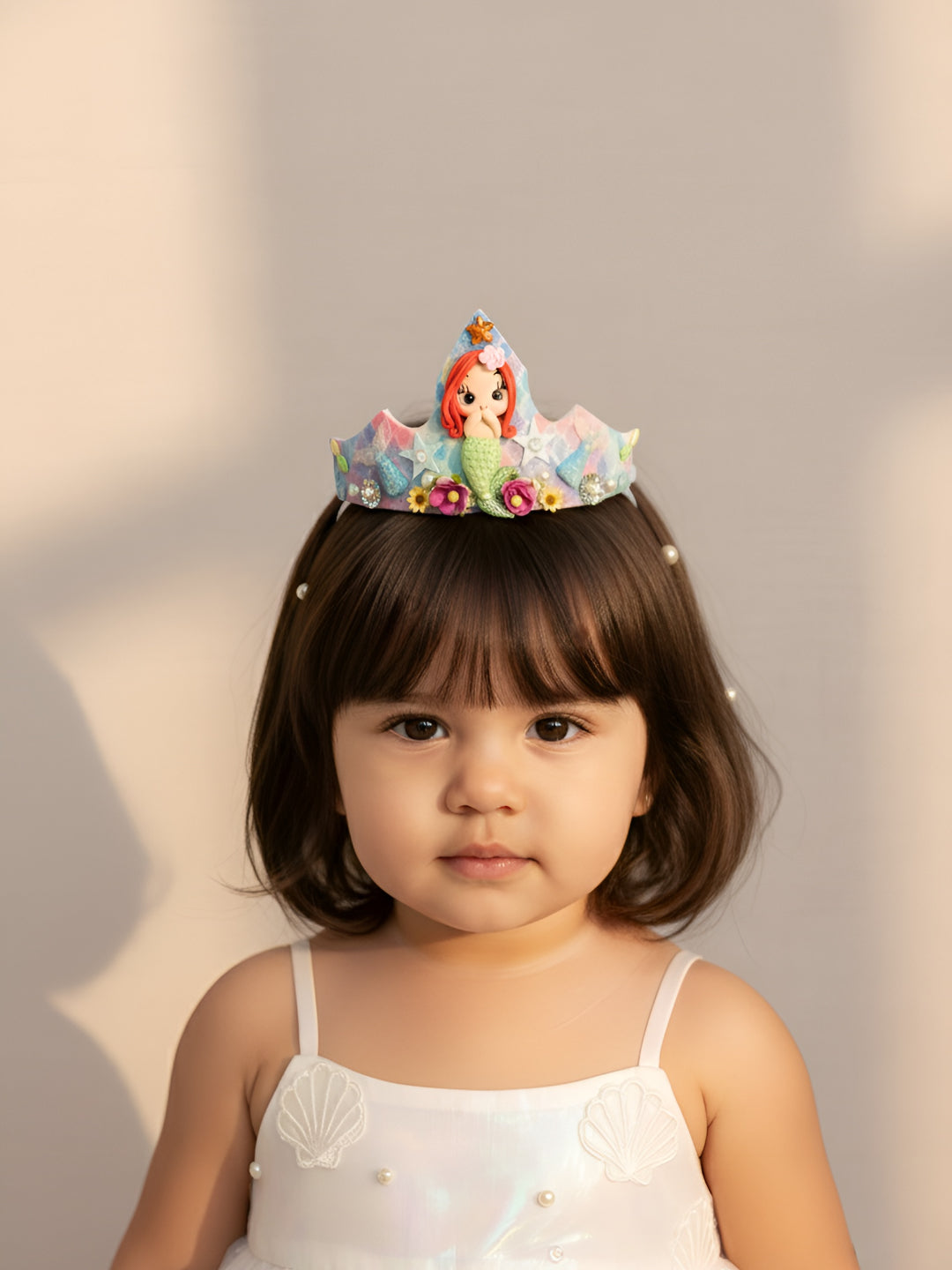 Choko Mermaid Hair Band for Girls - 1 Pc Glitter Crown Style Band with Doll & Starfish Accents - Blue, Multicolor, Pink