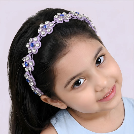Choko Beaded Floral Rhinestone Hairband for Girls - Lavender - Choko