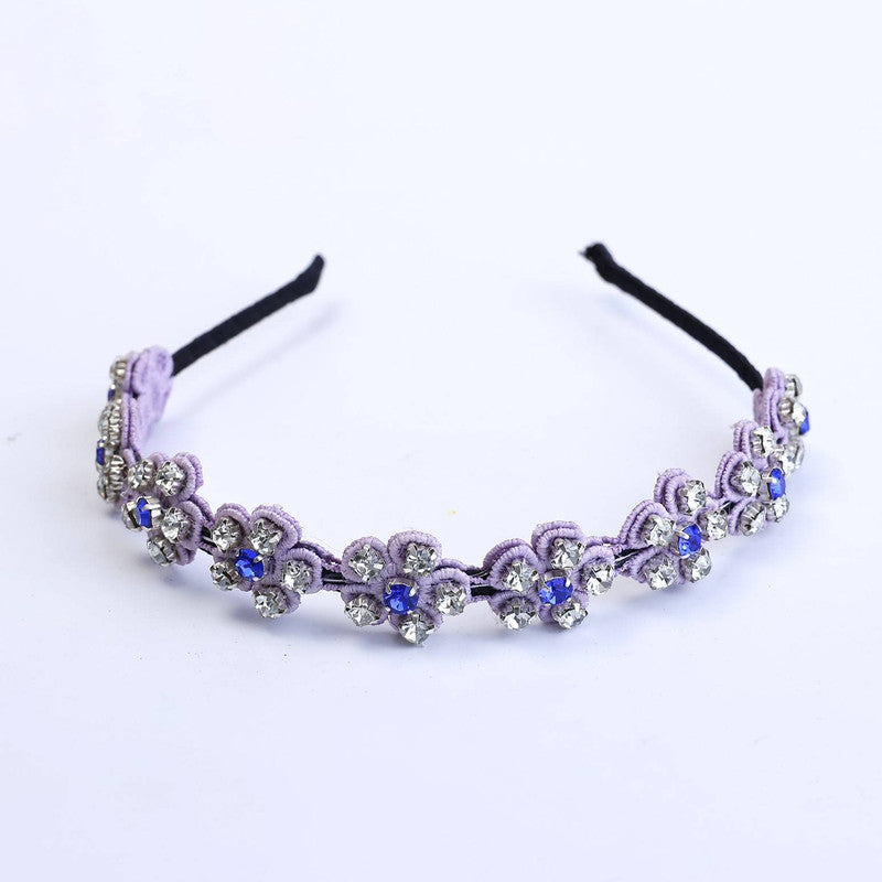 Choko Beaded Floral Rhinestone Hairband for Girls - Lavender