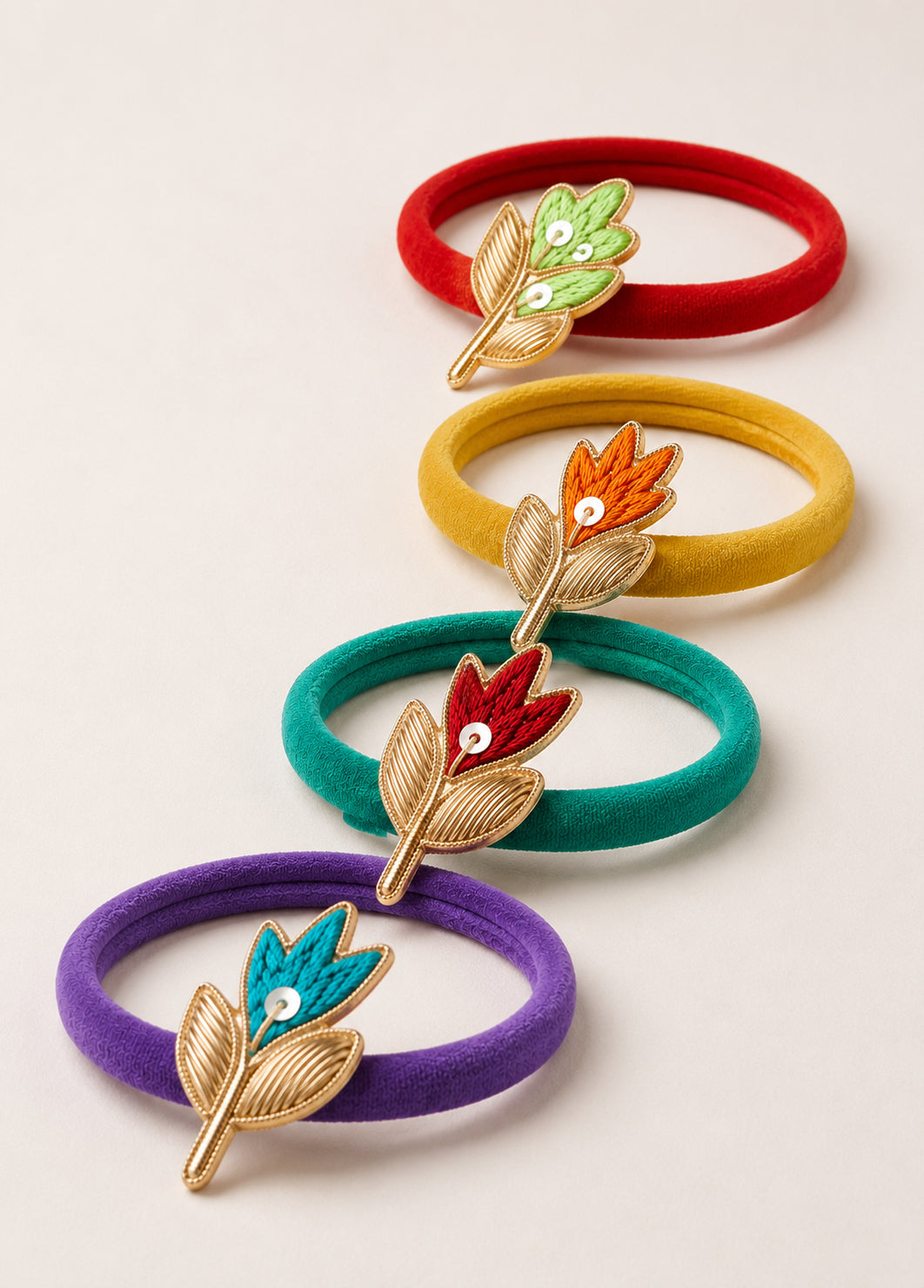 Choko Girls Multicolor Pack Of 4 Handcrafted Embroidered Leaf Headband For Festive Wear
