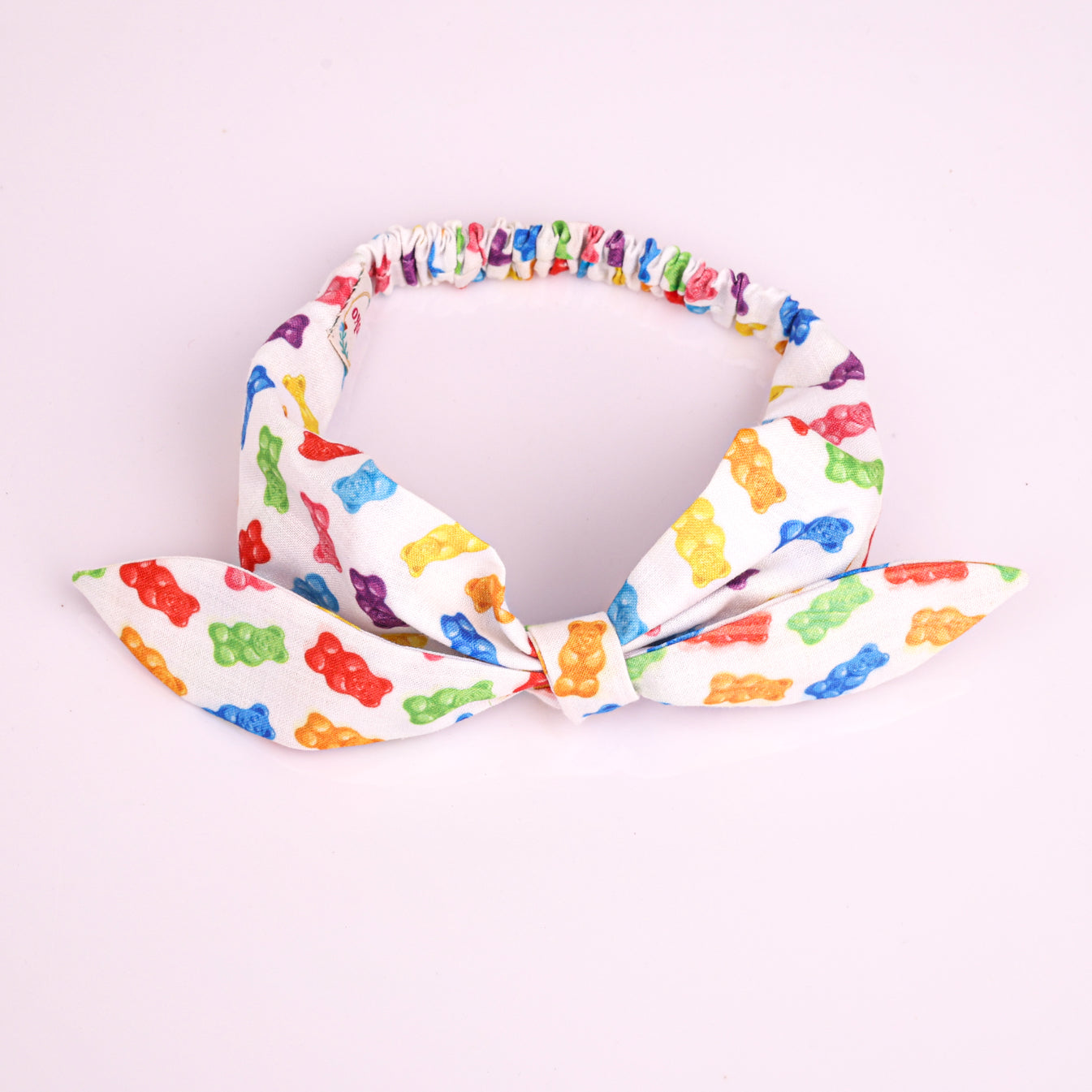 Choko Girls White Fabric Headband with Gummy Bear Print & Knot Tie - Candy Theme | Kids Accessory