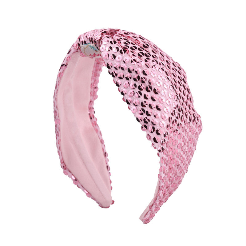 Choko Pink Sequin Fabric Padded Hair Band for Parties and Styling Fun for Girls