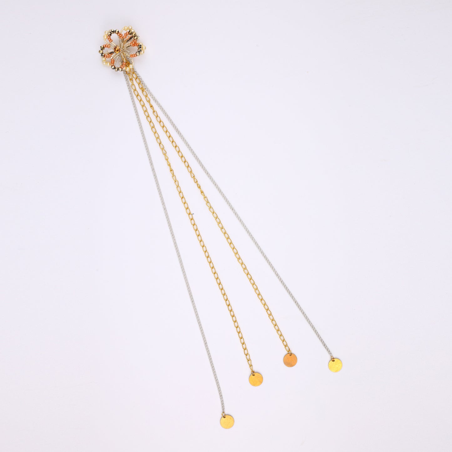 Choko Elegant Floral Hair Clip with Long Dual- Tone Chains - Stylish Hair Accessory for Women - Gold, Silver, Peach
