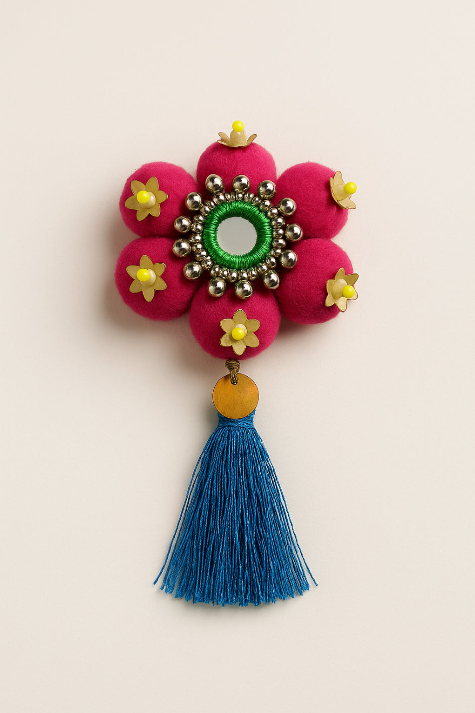 Choko Pink Floral Hair Clip with Blue Tassel - Handmade Ethnic Accessory for Girls