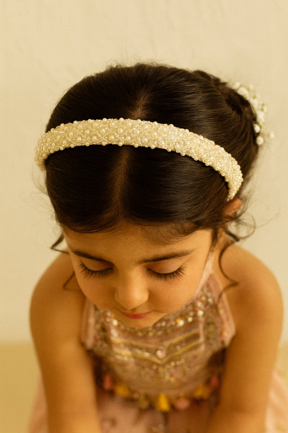 Choko White Pearl Embellished Hair Band for Girls with Soft Base for Party & Festive Wear