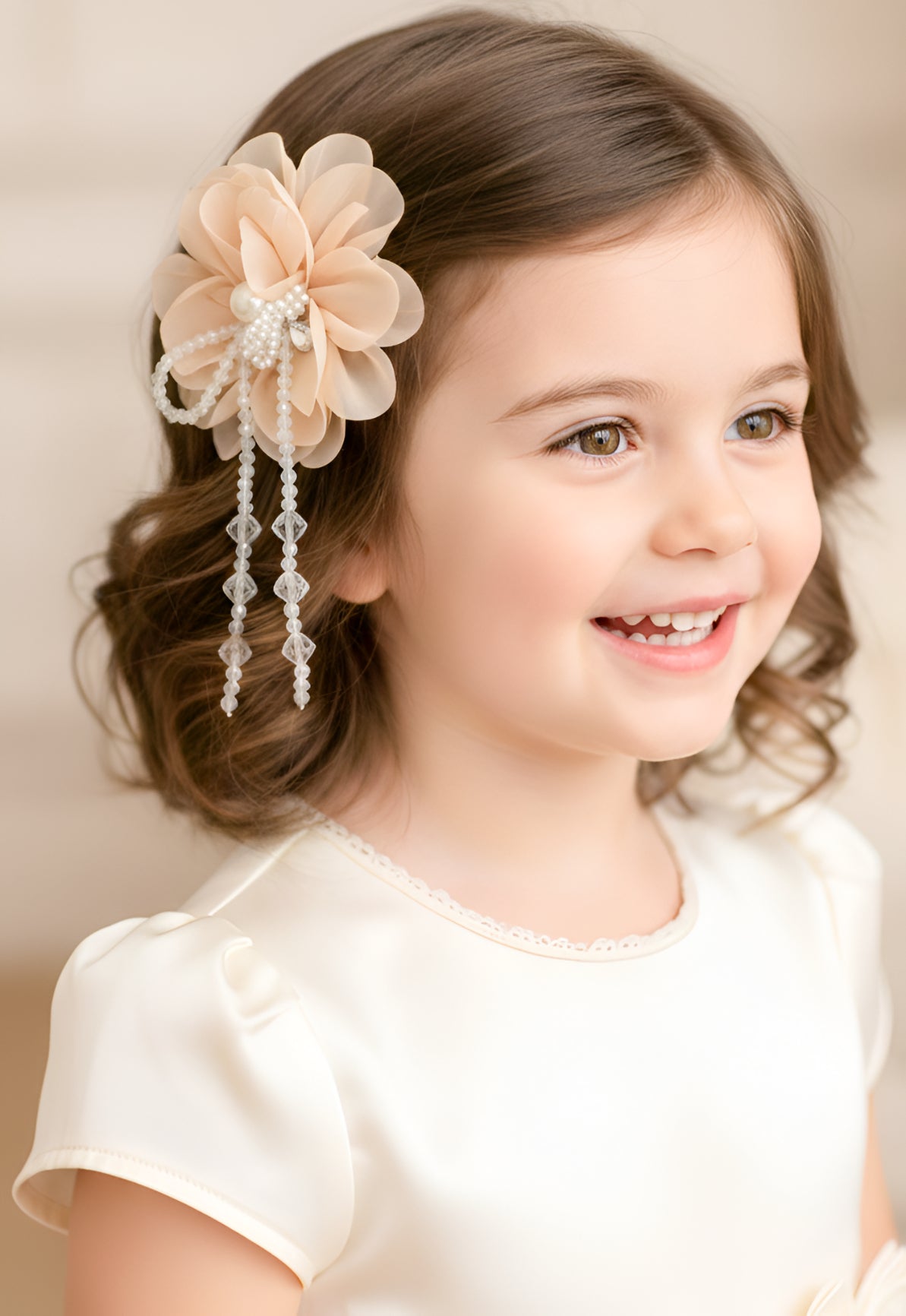 Choko Peach Chiffon Floral Alligator Hair Clip with Pearl Crystal Detailing Party Wear for Girls