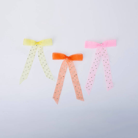 Choko Bow Hair Clip Set for Girls - Yellow, Orange, Pink