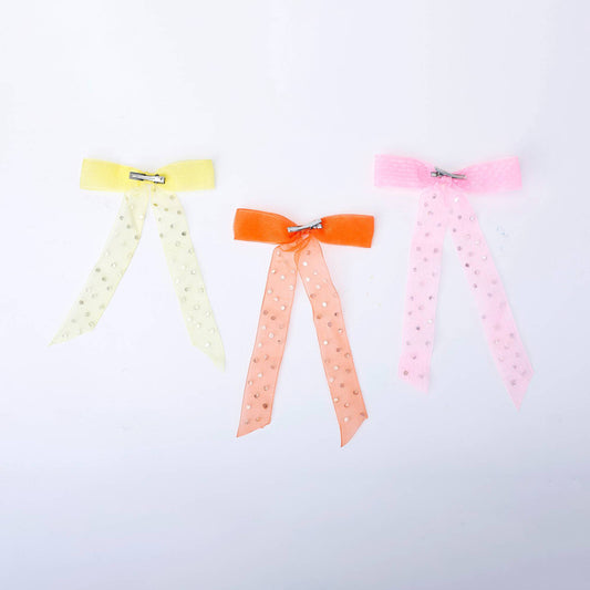 Choko Bow Hair Clip Set for Girls - Yellow, Orange, Pink