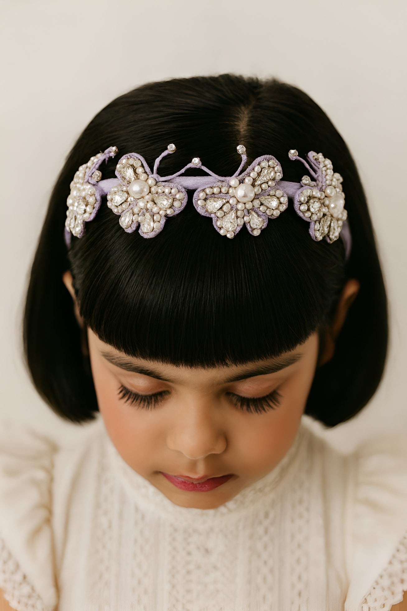 Choko Girls Purple Butterfly Hair Band With Pearl Accents For Elegant Weekend Styling