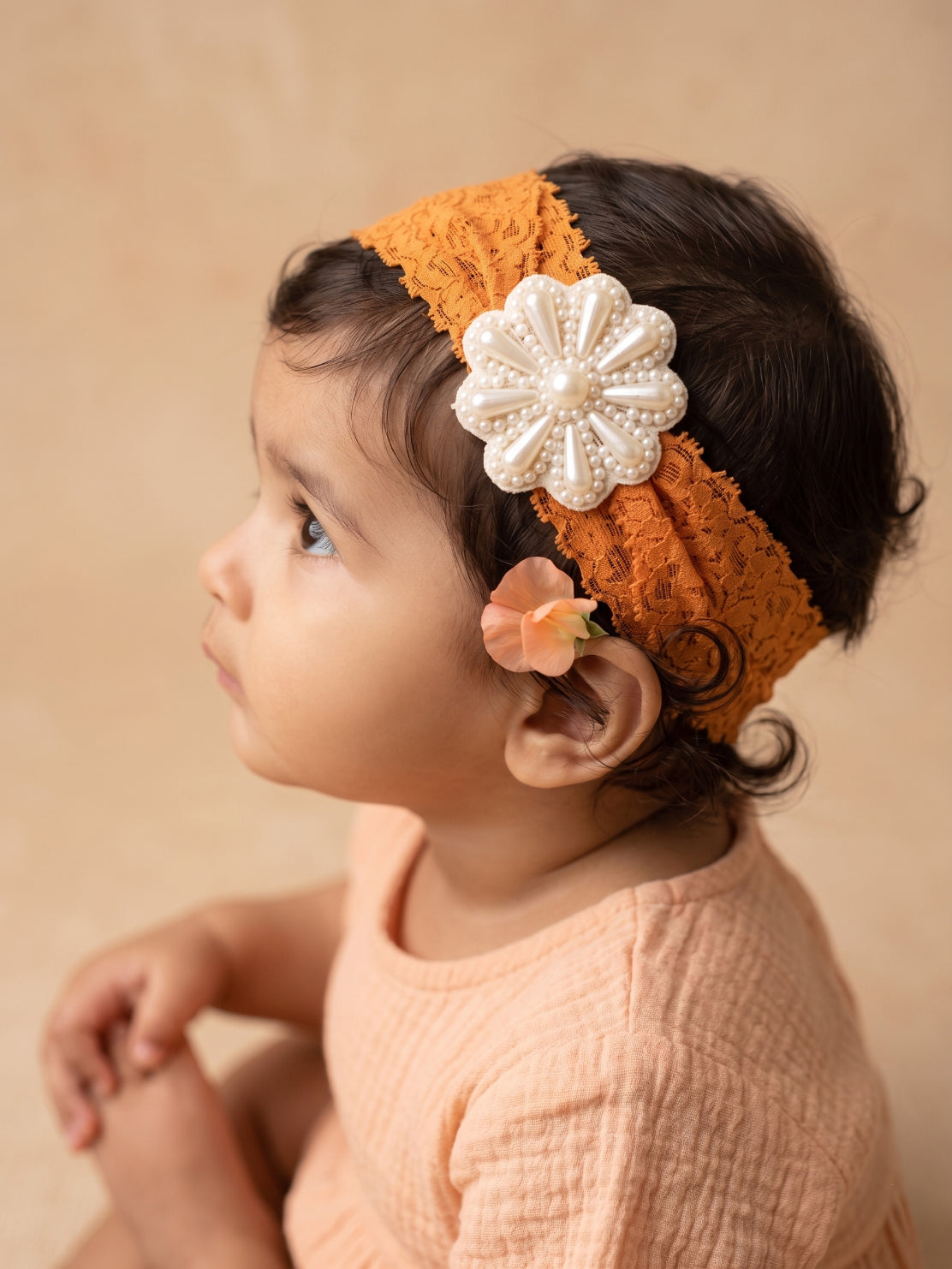 Choko Girls Mustard Handcrafted Pearl Studded Flower Centerpiece Headband For Festive Wear
