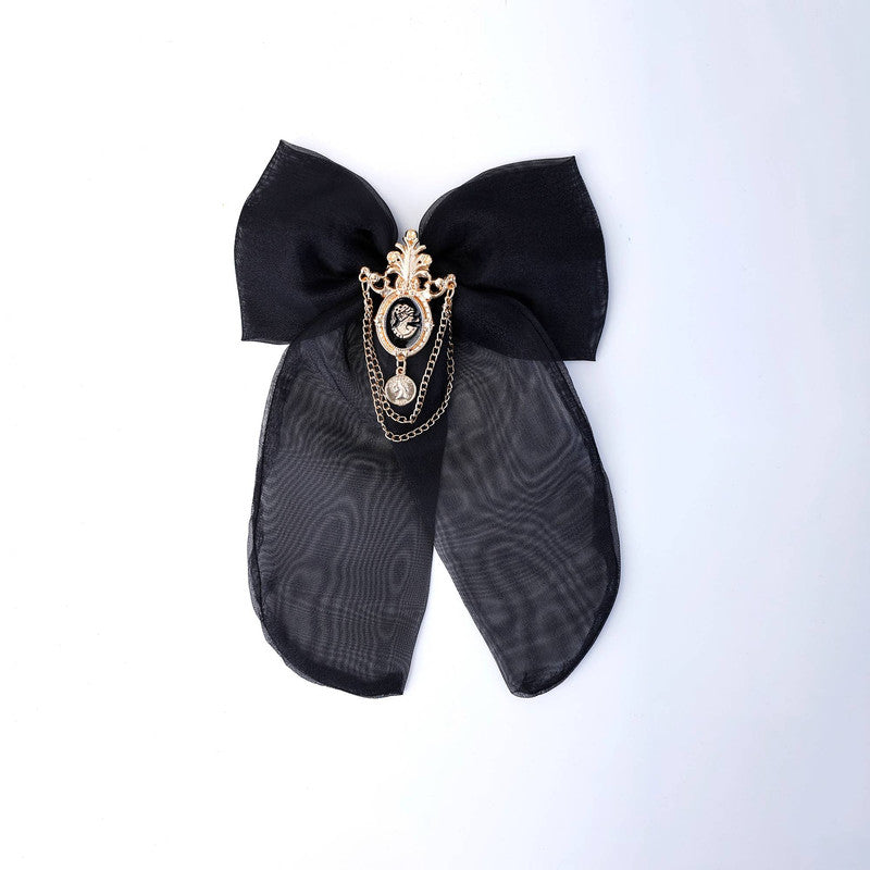 Choko Royal Emblem Bow Hair Clip for Girls - Black, Gold