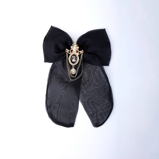 Choko Royal Emblem Bow Hair Clip for Girls - Black, Gold