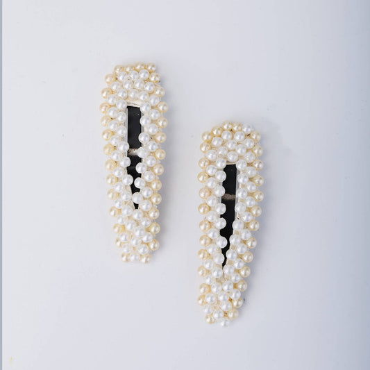 Choko Pearl Beaded Hair Clip Set for Girls - Ivory