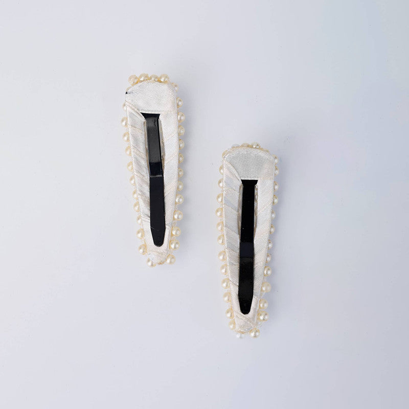 Choko Pearl Beaded Hair Clip Set for Girls - Ivory