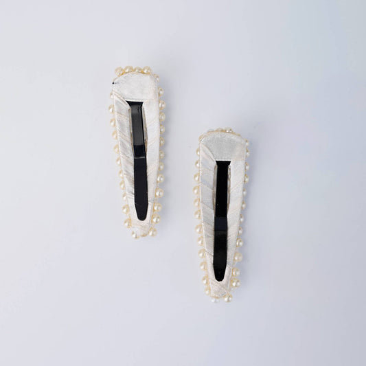 Choko Pearl Beaded Hair Clip Set for Girls - Ivory
