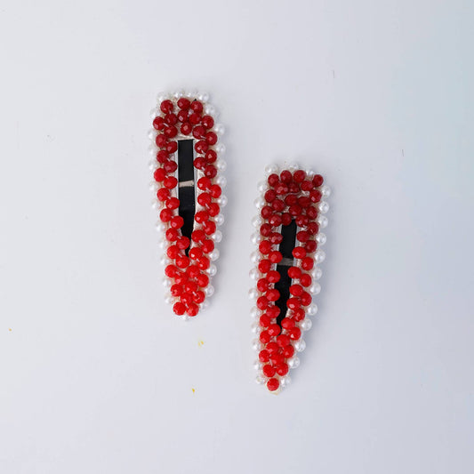 Choko Beaded Hair Clip Set for Girls - Red