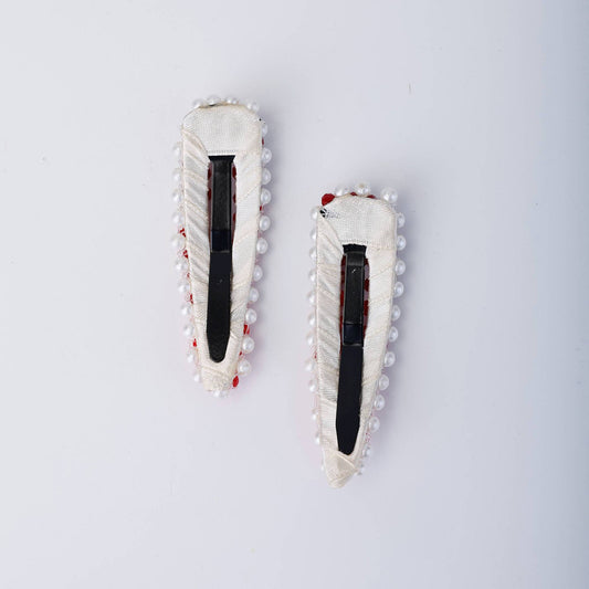 Choko Beaded Hair Clip Set for Girls - Red
