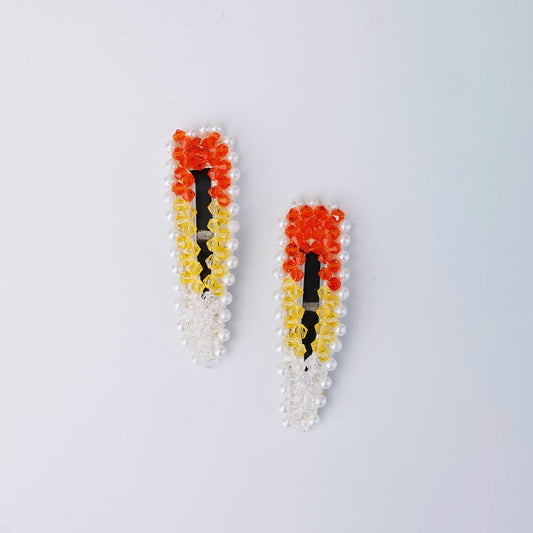Choko Beaded Hair Clip Set for Girls - Orange, Yellow