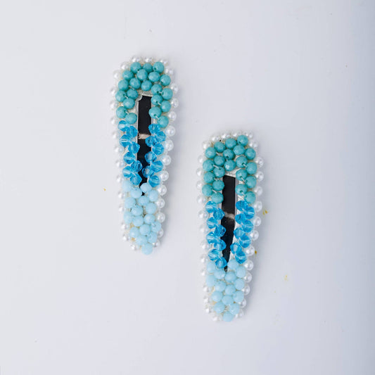 Choko Beaded Hair Clip Set for Girls - Blue